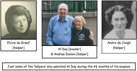 Portraits of helpers Elvire de Greef, Andree Dumon and Andree de Jongh with evader Al Day