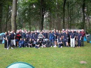 Dutch Trail walkers gathered at a campsite in 2006