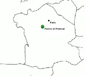 Map showing the location of Freteval Forest in France