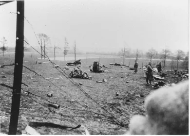 Halifax crash site at Hamois guarded by German soldiers in 1942