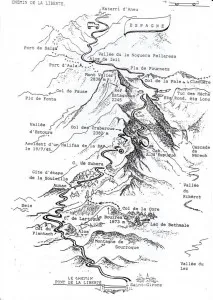 Map of the Chemin de la Liberte route across the Pyrenees