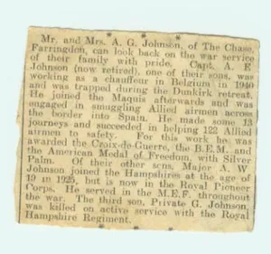 Newspaper obituary for Albert Johnson
