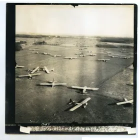Aerial view of gliders after landing during Operation Varsity