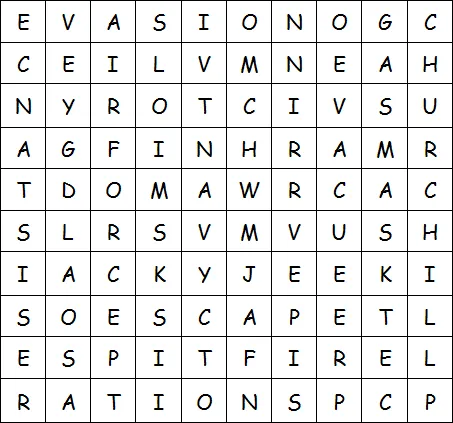 Wartime wordsearch grid