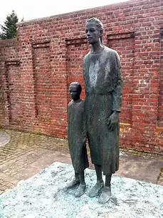 Memorial sculpture of a mother and child at Ravensbrück