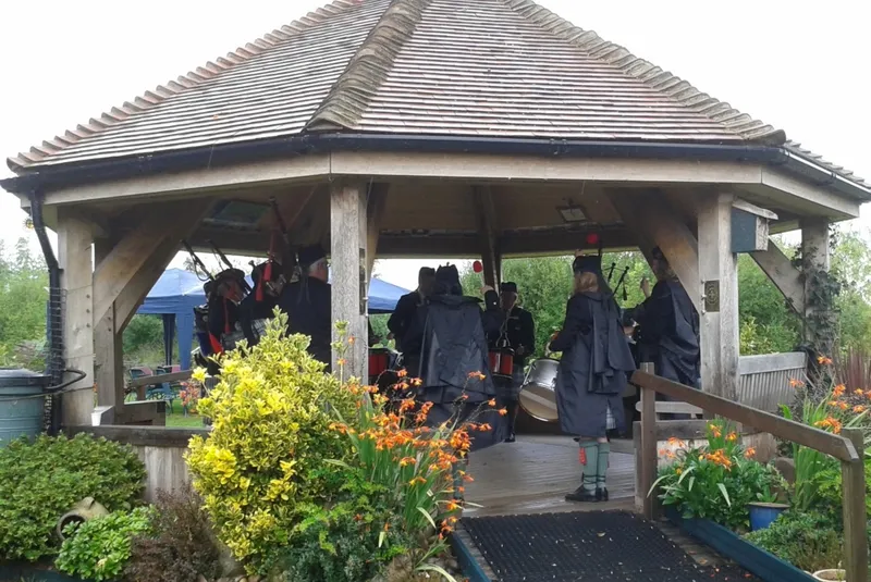 The Sheffield Pipe Band playing in the Sun Room