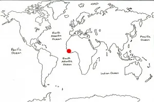 World map marking Sierra Leone with a red dot