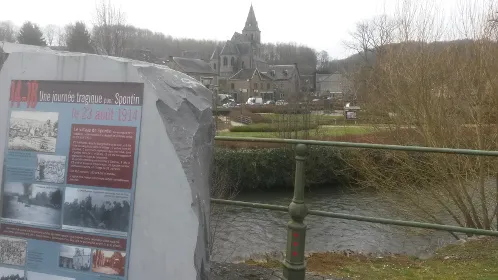 Spontin massacre monument overlooking the village