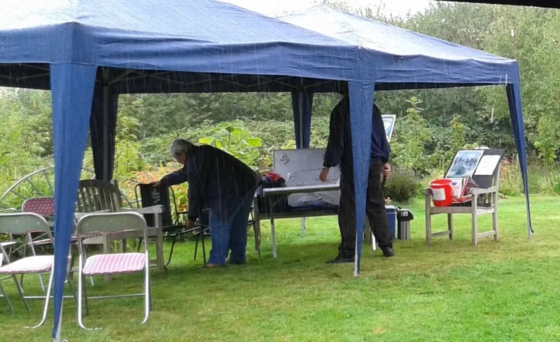 The tents went up in pouring rain