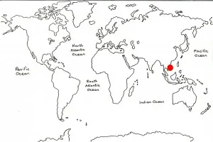 World map marking Vietnam with a red dot